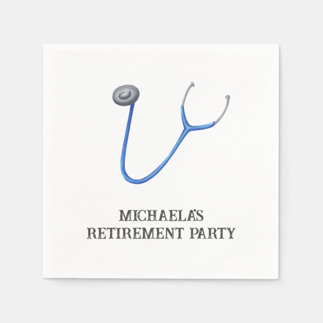 Cute Blue Stethoscope Doctor Nurse Retirement Napkin (Front)