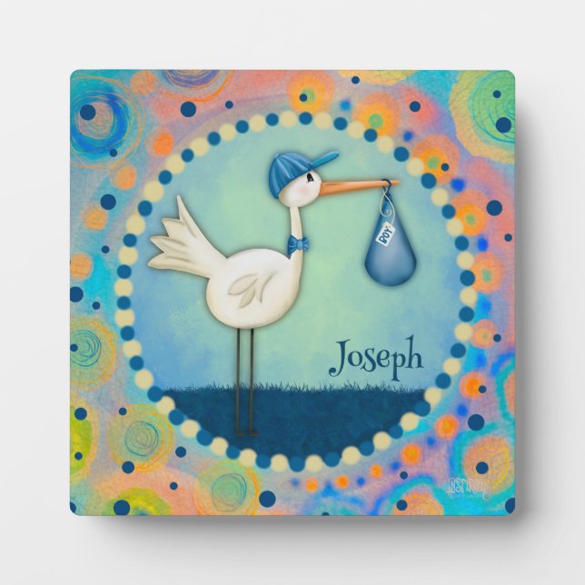 Cute Blue Stork Inspirivity Personalized Plaque (Front)
