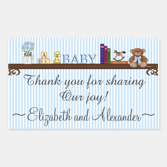 Cute Blue Striped Baby Shower Thank You Sticker (Front)