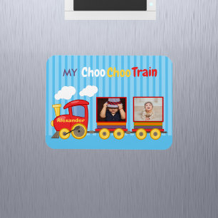 Cute Blue Stripes Pattern Toy Train Boys Birthday Magnet