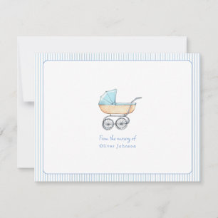 Cute Blue Stroller baby boy nursery Flat Thank You Card