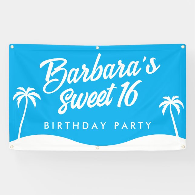 Cute Blue Summer Beach Party Sweet 16 Banner (Horizontal)