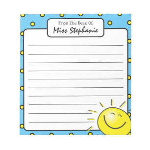 Cute Blue Sunshine Smile Face From Teacher Notepad