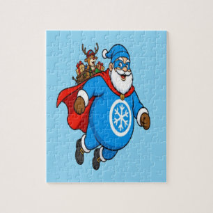 Cute Blue Superhero Santa Claus Christmas Sticker Jigsaw Puzzle