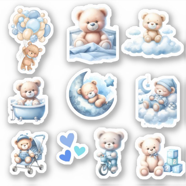 Cute Blue Teddy Baby Boy Shower (Front)