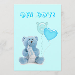 Cute Blue Teddy Bear Baby Shower Invitation