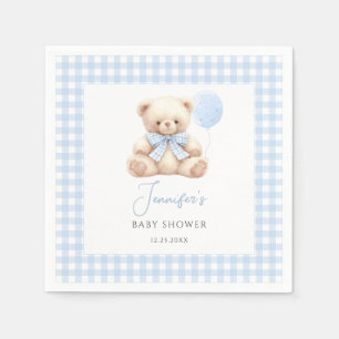 Cute Blue Teddy Bear Bow Balloon Baby Boy Shower Napkin