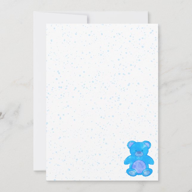 Cute Blue Teddy Bear Custom Invitation (Front)