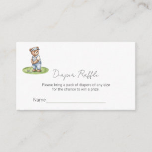 Cute Blue Teddy Bear Golfing Diaper Raffle Ticket  Enclosure Card