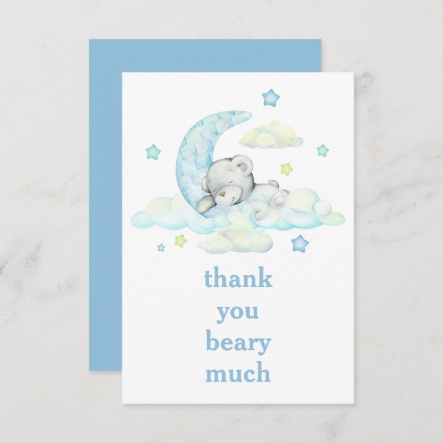 Cute Blue Teddy Bear On Moon Thank You (Front/Back)