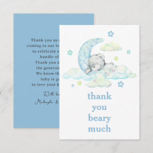 Cute Blue Teddy Bear On Moon Thank You Card