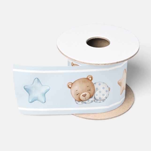 Cute Blue Teddy Bear Satin Ribbon (Spool)