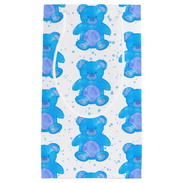 Cute Blue Teddy Bear Small Gift Bag (Front)