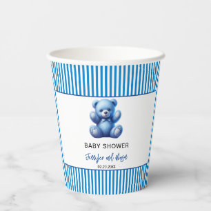 Cute Blue Teddy Bear Vintage Baby Boy Shower Paper Cups