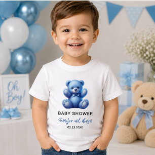 Cute Blue Teddy Bear Vintage Baby Boy Shower T-Shirt