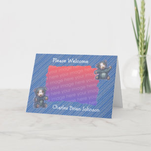 Cute Blue Teddy Bears New Baby Photo Announcement
