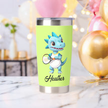 Cute blue tennis dinosaur