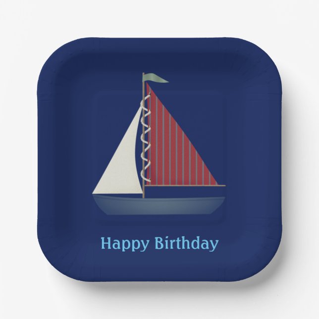 Cute Blue Toy Sailboat Paper Plate (Front)