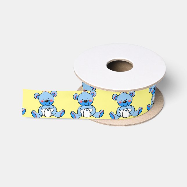 cute blue toy teddy bear baby shower satin ribbon (Spool)
