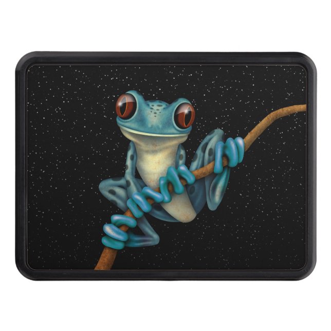 Cute Blue Tree Frog on a Branch with Stars Trailer Hitch Cover (Front)