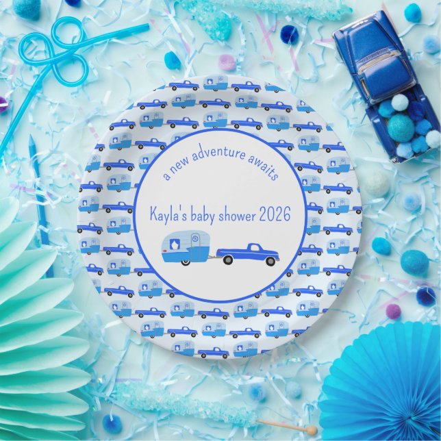 Cute Blue Truck & Trailer RV Adventure  Paper Plate (Party)