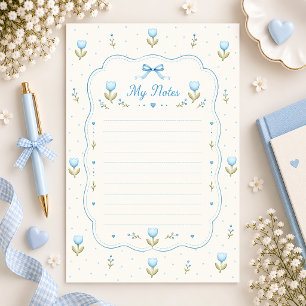 Cute Blue Tulip Bow Lined Stationery Note Paper