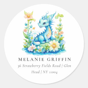 Cute Blue Turquoise Green Dragon Personalized Classic Round Sticker