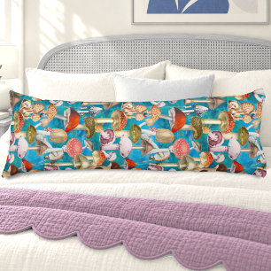 Cute blue turquoise mushroom fungi pattern  body pillow