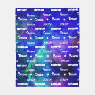 Cute blue turquoise repeating name personalized fleece blanket