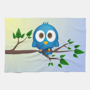 Cute blue twitter bird cartoon kitchen towel