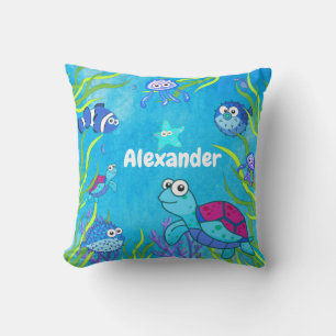 Cute Blue Under the Sea Baby Boy Nursery Throw P Throw Pillow
