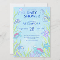 Cute Blue Under the Sea Boy Baby Shower Invitation
