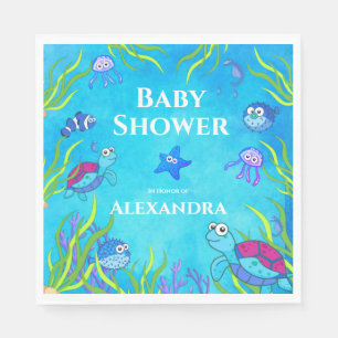 Cute Blue Under the Sea Boy Baby Shower Napkin