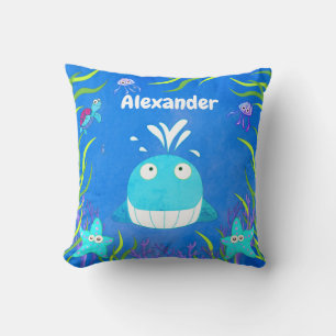 Cute Blue Under the Sea Whale Throw Pillow
