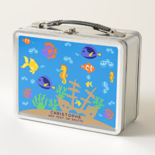 Cute Blue Underwater Colourful Fish Back To School Metal Lunch Box