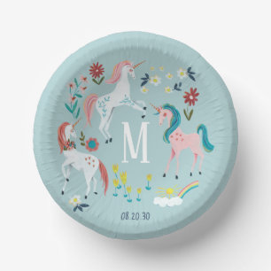 Cute blue Unicorn birthday party Paper Plate