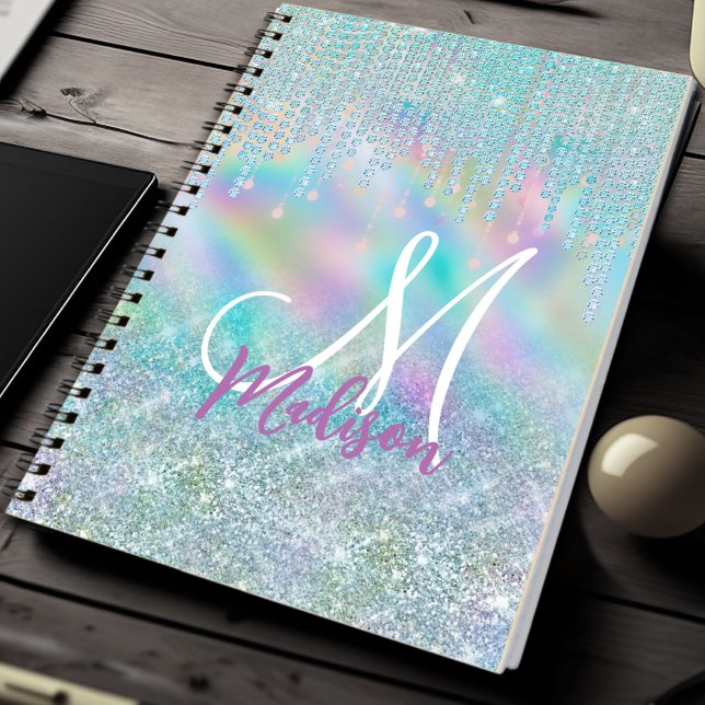 Cute blue unicorn rhinestones Drips monogram Notebook (Creator Uploaded)