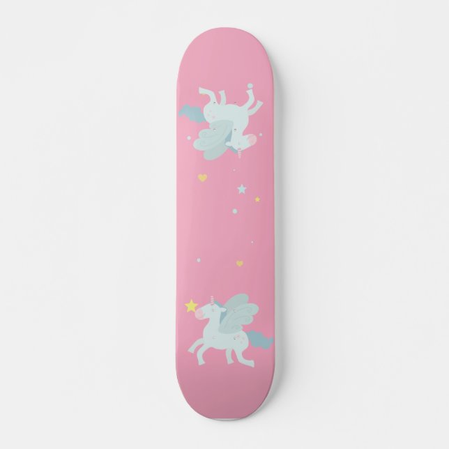Cute Blue Unicorn, Stars Skateboard (Front)