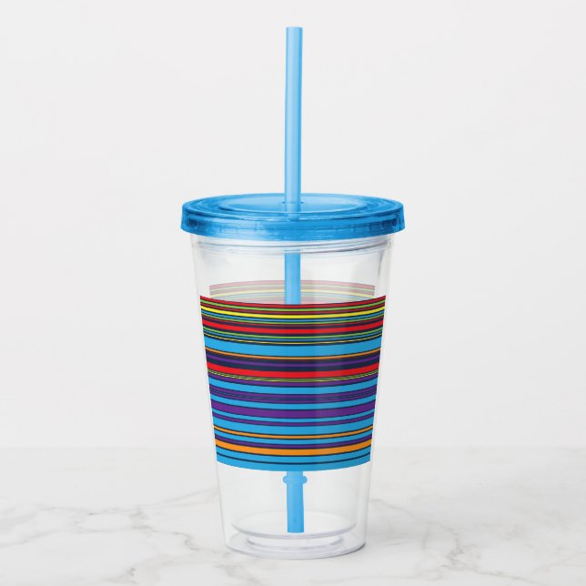 Cute blue violet stripes acrylic tumbler (Front)