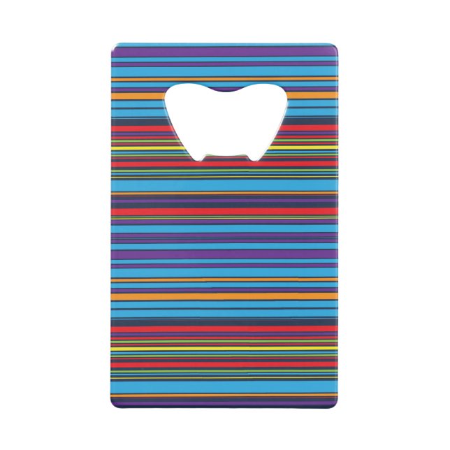 Cute blue violet stripes credit card bottle opener (Front)