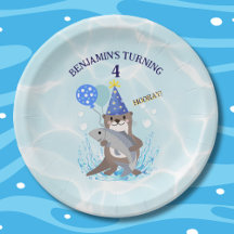Cute Blue Water Boy Sea Otter Birthday Party