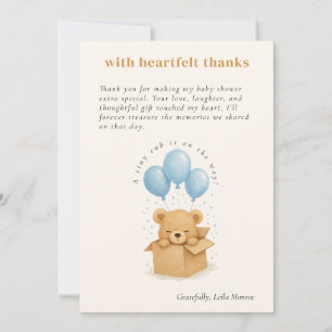 Cute Blue Watercolor Balloon Bear Baby Shower Thank You Card