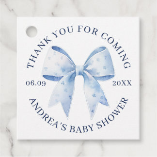 Cute Blue Watercolor Bow Baby Shower Thank You Favour Tags