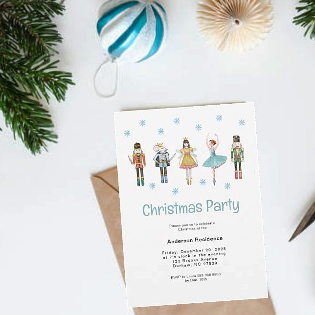 Cute Blue watercolor Nutcracker Christmas Party Announcement (Creator Uploaded)