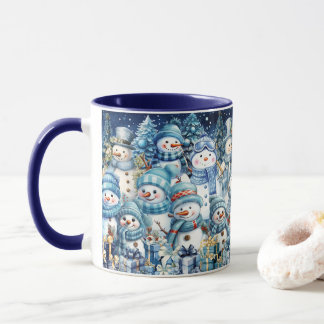 Cute Blue Watercolor Snowman Family Mug