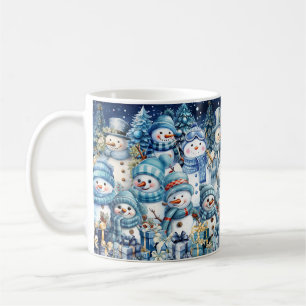 Cute Blue Watercolor Snowman Winter Collage Coffee Mug