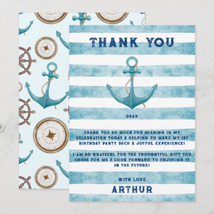 Cute Blue Watercolour Nautical Sailor Anchor Thank You Card