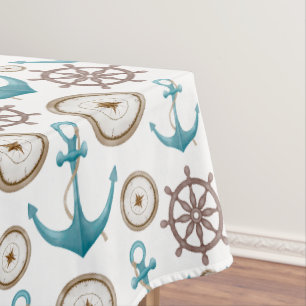 Cute Blue Watercolour Nautical Sailor Pattern Tablecloth