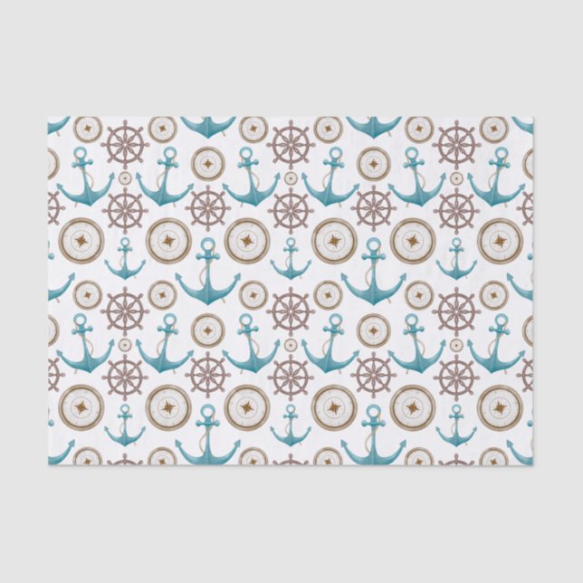 Cute Blue Watercolour Nautical Sailor Pattern Tissue Paper (Front)