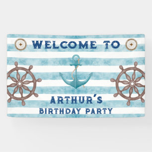 Cute Blue Watercolour Nautical Sailor Welcome Banner